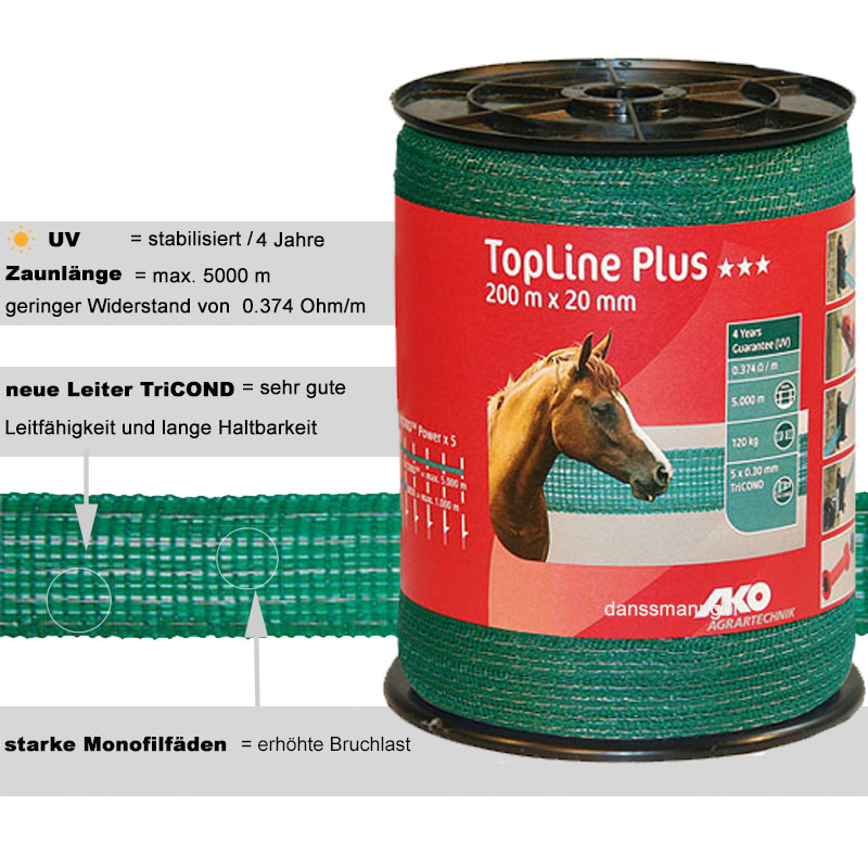 Weidezaunband AKO TopLine Plus TriCOND grün 20 mm